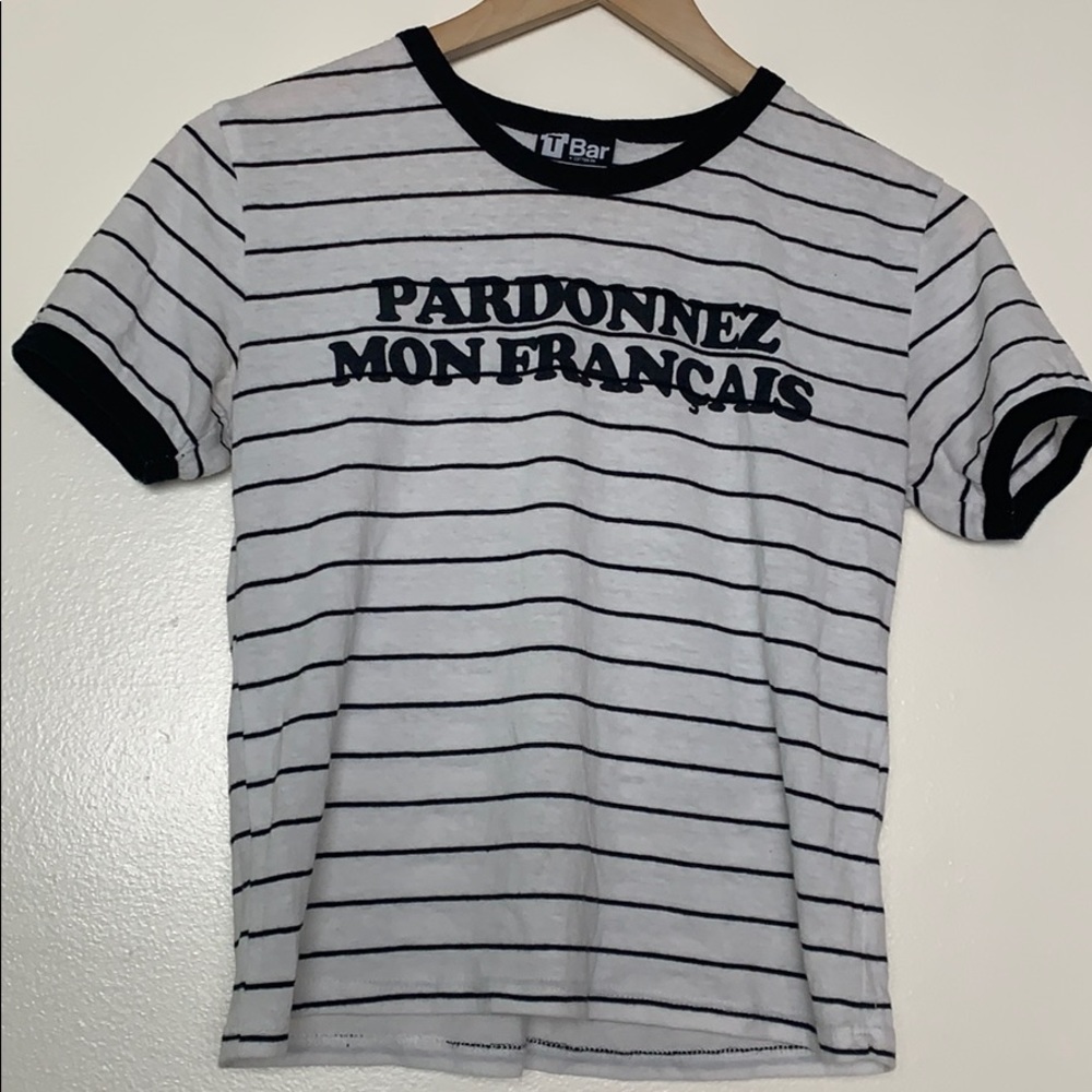 Striped “pardon my French” Tee